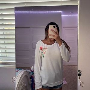 White soft floral sweater